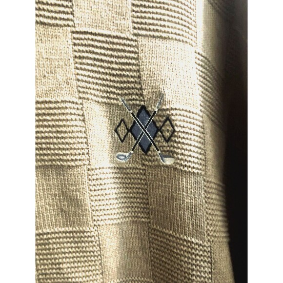 Fairway Outfitters Golf Sweater Men L Brown Textured Checks Golf Club Graphics - Picture 2 of 16